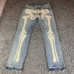 Mnml Skeleton Jeans Mens 38 Blue Bone Grunge Denim Light Wash Straight Faded USA